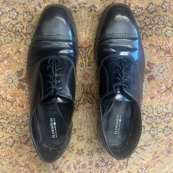 Florsheim Mens Black Leather Cap Toe Oxford Dress Shoes Size 13D - Picture 1 of 7